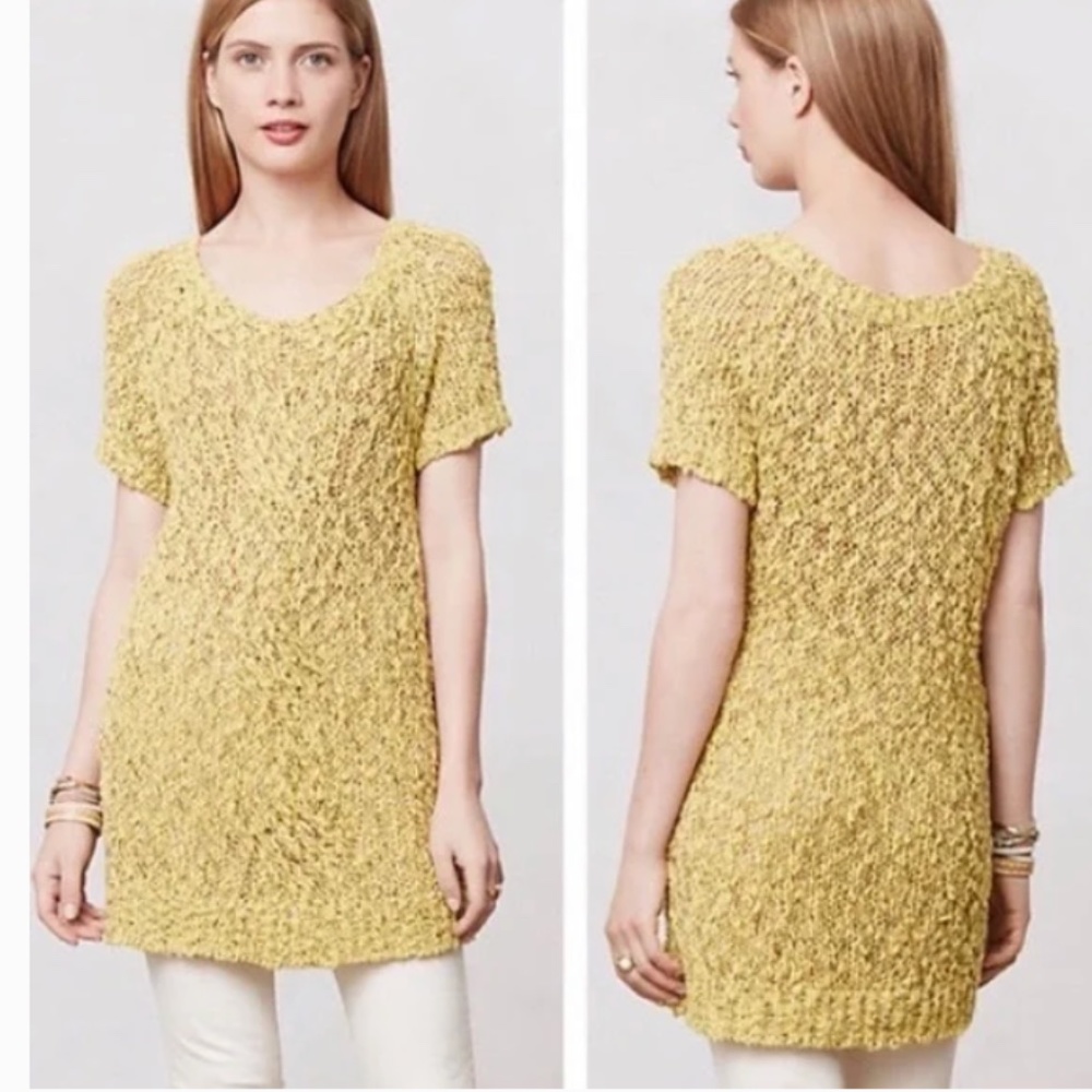 Moth Yellow Chunky Knit Sweater Crochet sweater Round Neck Sm P marble S/P